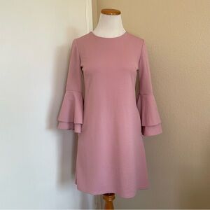 Elegant Pink Ruffle Sleeve Dress with pockets